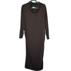 Bryn Walker‎ Large Henrietta Midi Dress Cowl Neck 3/4 Sleeve Brown Minimalist